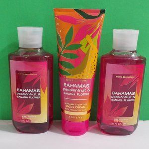 3 Pc Bath & Body Works Bahamas Passionfruit Banana Shower Gel Body Cream